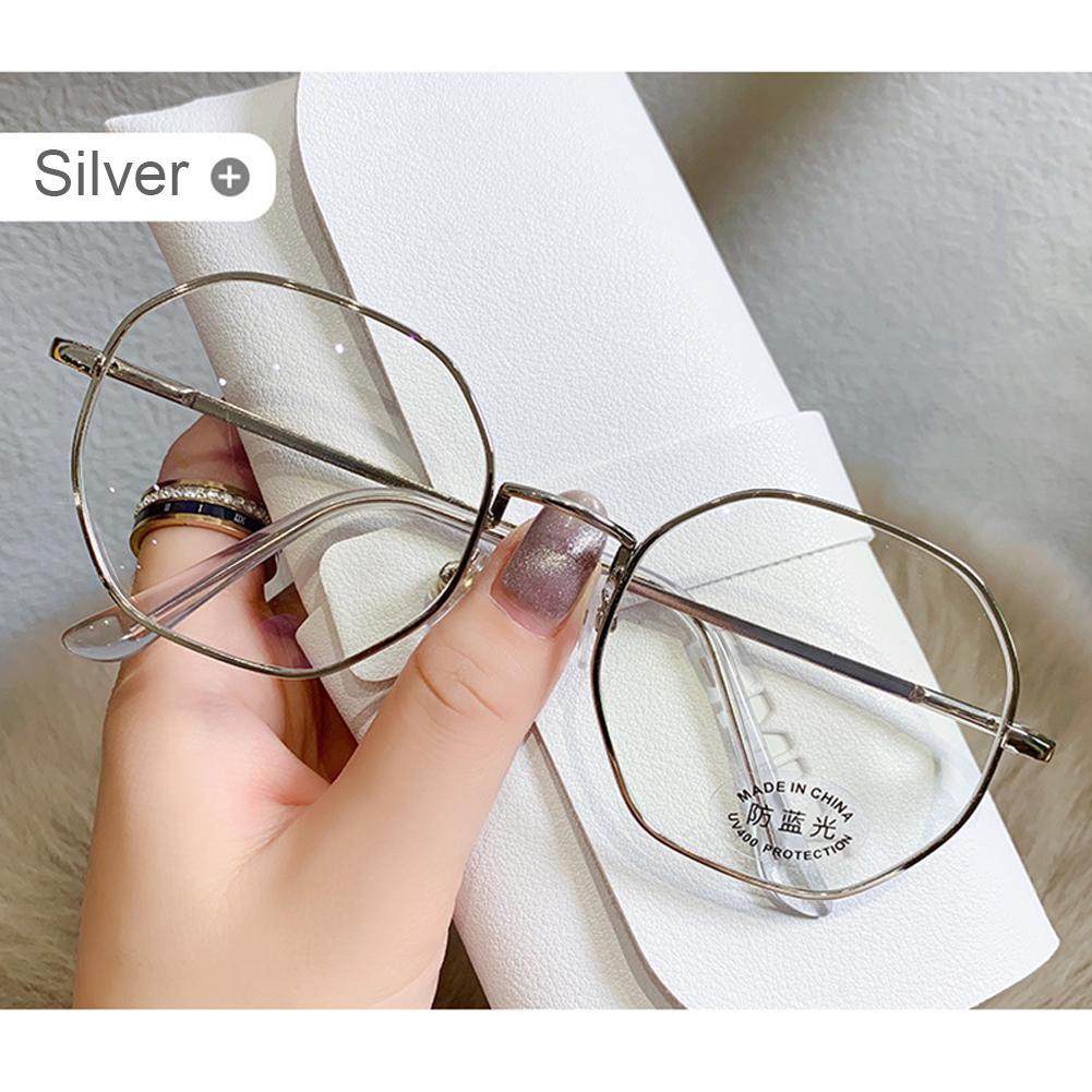 

Art Retro Polygon Anti Blue Light Glasses Металлическая оправа Плоские очки Модные удобные прозрачные очки для женщин и мужчин серебряный