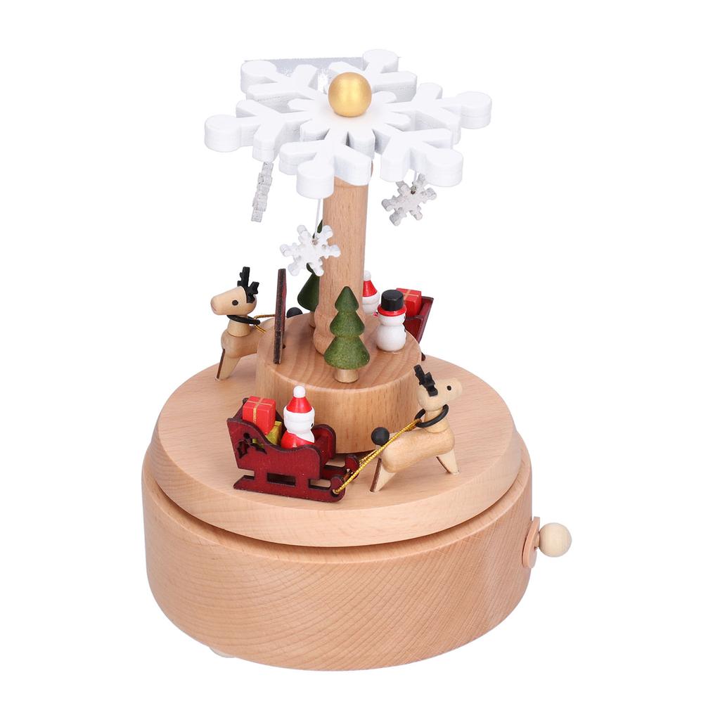 Wooden Music Box Snowflake Decor Wood Grain Texture Beautiful Sound Christmas Music Box