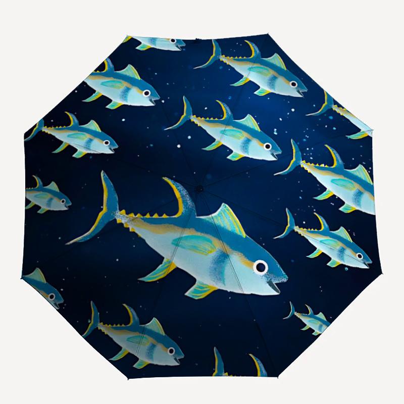 

1pc Tuna School One Umbrella a Plastic Hle, Compact Stylish, with a Vibrant Cartoon Pattern, Perfect Home, Travel