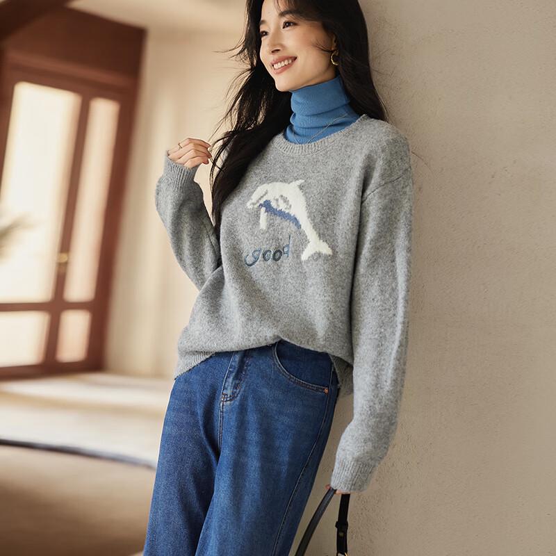 VICTORIA&VERA Women's Dolphin Jacquard Knit Sweater