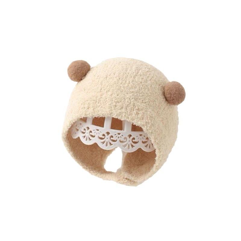 Super cute baby autumn and winter new children's thermal hat cute double ball hat warm ear protector knitted wool hat
