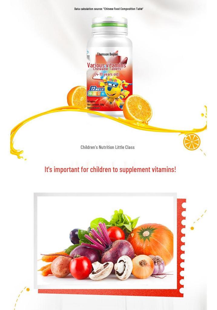 Tangchen Beijian Children's Chewable Multivitamins, Ages 4-10, 60 Tablets - Genuine Compound Nutritional Vitamins