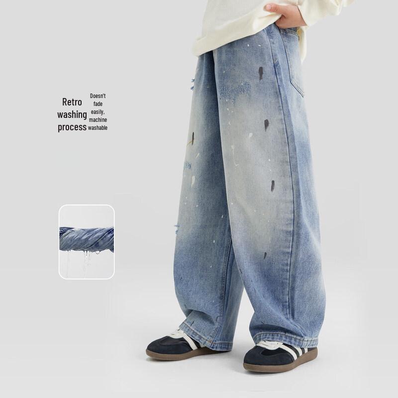 Zuo Xi Boys  Artistic Graffiti Washed Denim Jeans 140