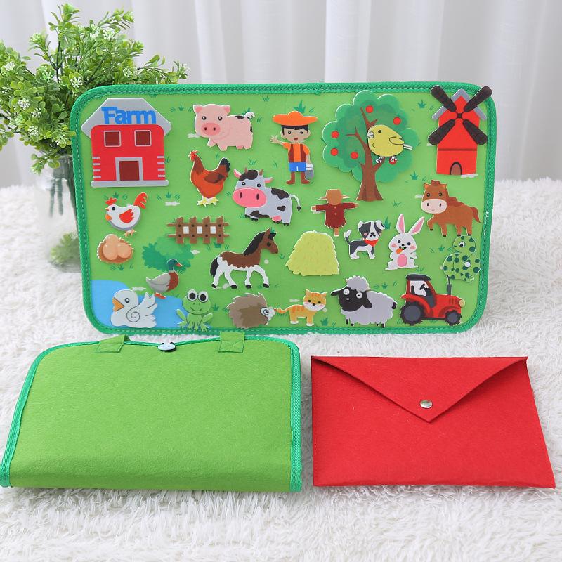 Montessori Educations Toys Handheld Travel Felt Story Board Set Kids Learning Storytelling Activities Interactive Play Kit Gifts