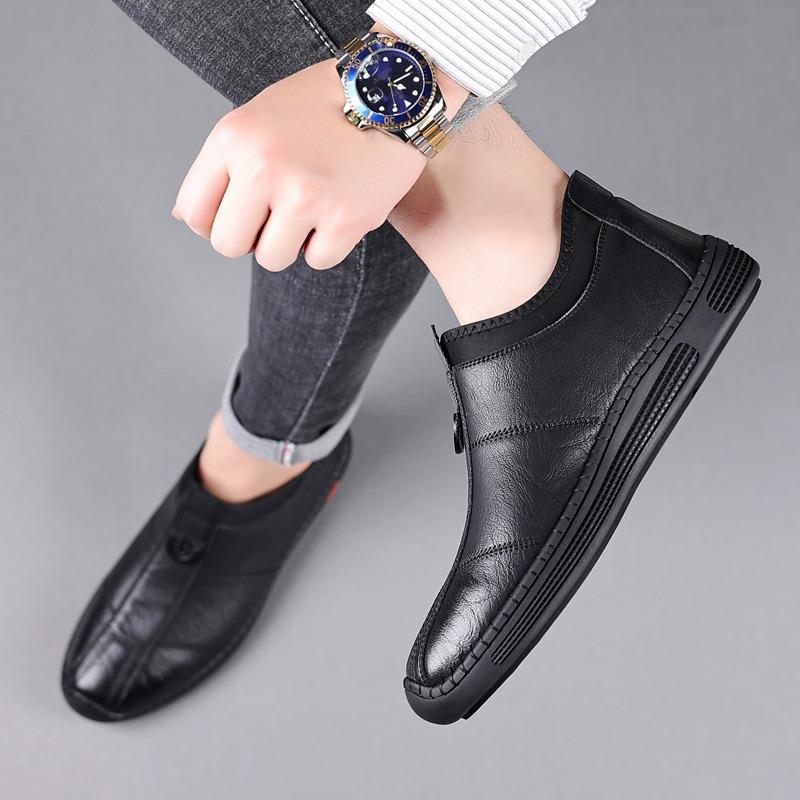 Autumn and winter men's shoes single cotton leather shoes British fashion black casual shoes lace-up soft leather soft sole Doudou shoes men