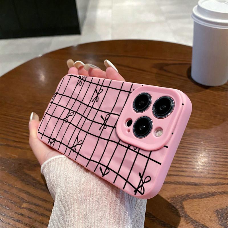 

Поверхностные морщины и неровности Чехол для мобильного телефона с бантом и принтом Защитный матовый чехол из ТПУ Мягкий силиконовый чехол iPhone 16 Pro Max розовый