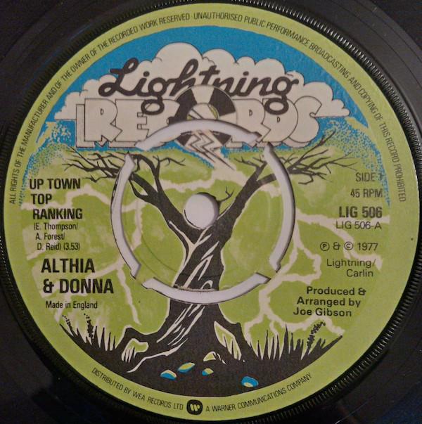 

7inch Record ALTHEA DONNA THE MIGHTY TWO Up Town Top Ranking Calico Suit LIG506 Lightning Recor 1977 UK Reggae Ska Dub Used