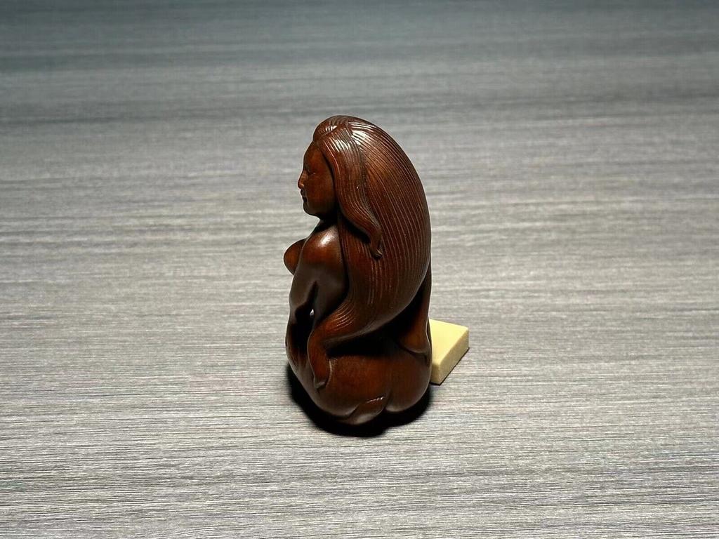 Chinese Antique Boxwood Nicely Carved Sexy Woman Statue Wooden Figurines Artwork