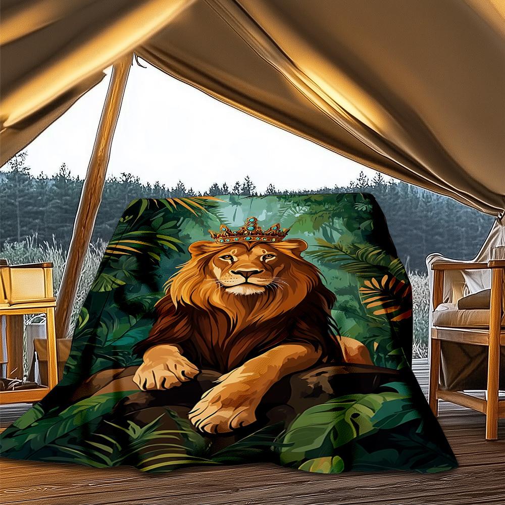1pc Lion King Jungle Throw Blanket Polyester Fiber, Lightweight Flannel, Soft & Warm, All Season Use for Outdoor, Camping Digital Print