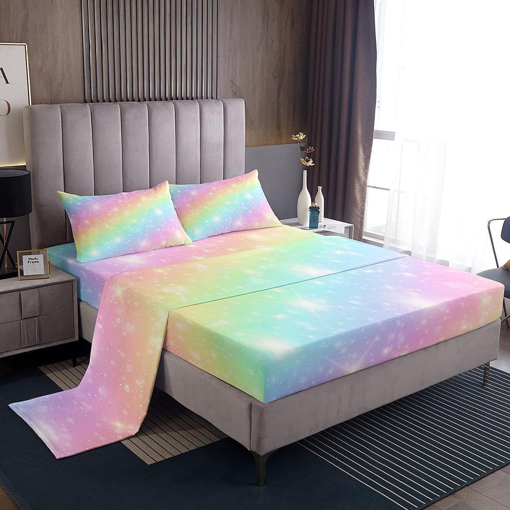 Regenbogen Bettwäsche Set Twin King Queen Größe, Kinder Sterne Cartoon Mehrfarbig Pastell, Schick Gestreift Mädchen Frauen Polyester Bettwäsche Dekor