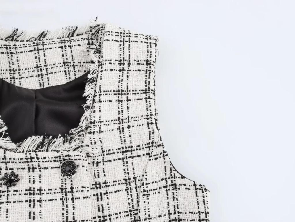 Autumn High Street Style Plaid Vest & High Waist Pants Set