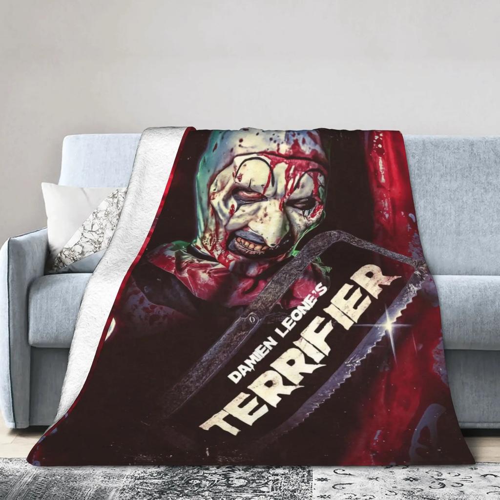 Terrifier Horror Movie Plush Blanket  Soft Warm Flannel Throw for Kids and Adults Perfect for Bed Couch or Sofa