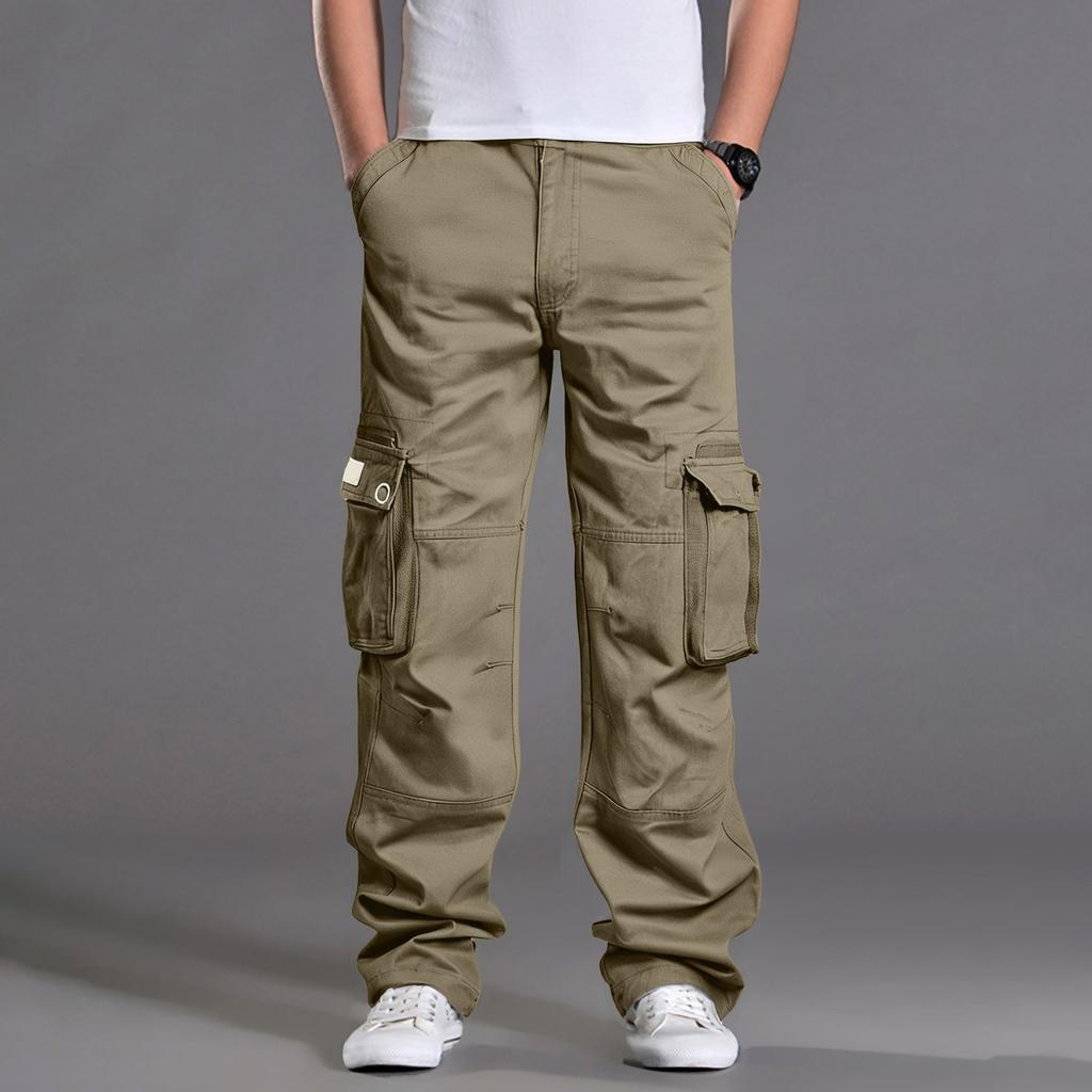Pánské volné ležérní pracovní kalhoty s více kapsami, kalhoty se stahovací šňůrkou v pase