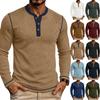 Men's Long Sleeve Henley Shirt Ribbed Knit Sweater Pullover Buttoned Collar Slim Fit Casual Top for Autumn Winter