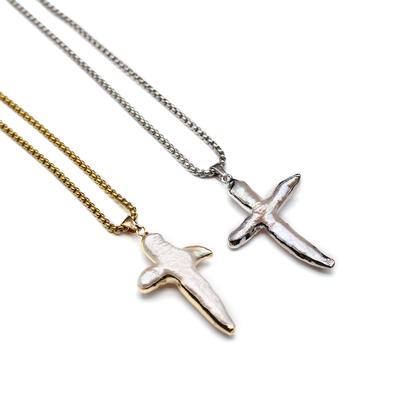 1Pc, Luxury Artificial Pearl Cross Necklace, Diablo Cool Punk Charms With Chain Necklaces for Women's Men's Wedding Birthday Jewelry Supplies Gifts