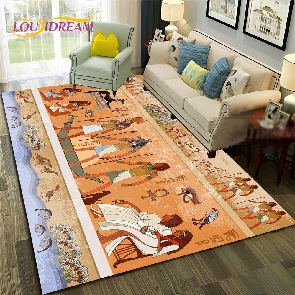 Egyptian Mythology Pharaoh Hieroglyphics Carpet Rug for Home Living Room Bedroom Sofa Doormat Decor,Area Rug Non-slip Floor Mat