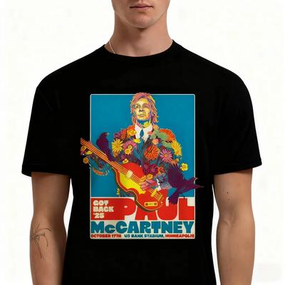 Paul McCartney Minneapolis 2026 Concert TShirt Psychedelic Floral Bird Graphic Casual Tee for Rock Music Lovers Trendy Outfits