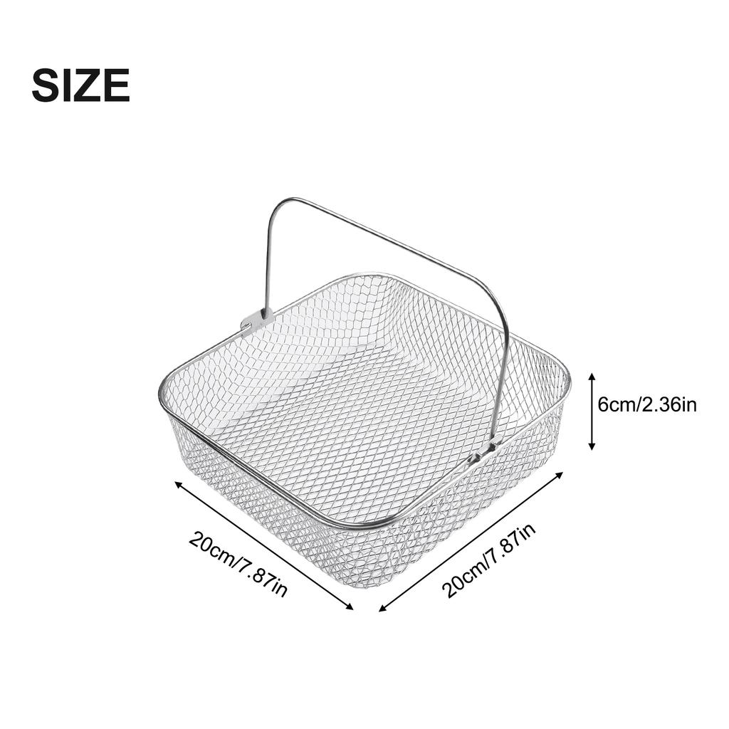 1 Pcs Square Stainless Steel Air Fryer Basket For 5.8QT 6QT Air Fryer Accessories Food Frying Basket For Baking Cooking Tool