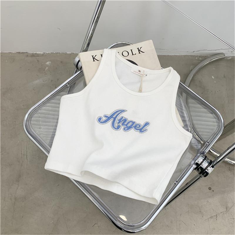 Women's Silver Line Vest – Blue Embroidered, Sleeveless I-Shaped Summer Top (2022)