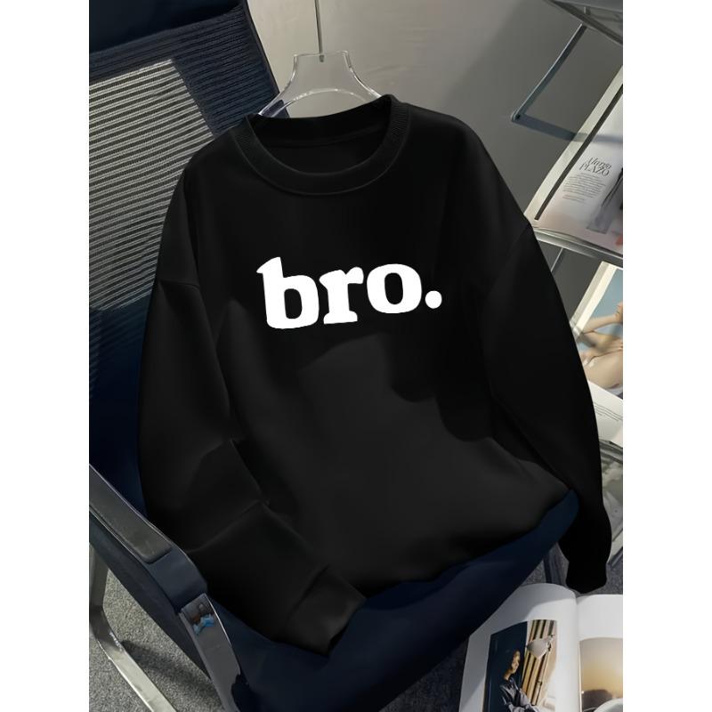 European sizes Boys' Youth "Bro" Letter Print Casual Sport Autumn Winter Long-Sleeve Sweatshirt, Warm Crew Neck Top, Outdoor Wear.