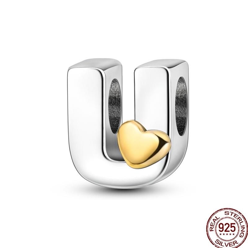 Copper 26 Letter English Alphabet Charms Beads Gold Heart Pendant Fit Original Bracelet Diy Jewelry Making As Gifts