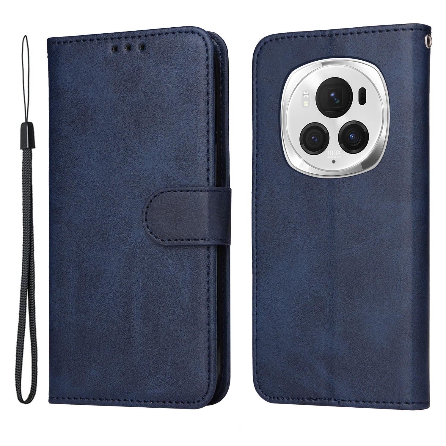 

For Honor Magic6 Pro 5G Magnetic Phone Case Anti-Scratch Leather Flip Wallet Stand Phone Cover Blue