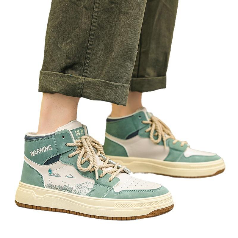 Men's Shoes Spring Breathable 2024 New Thick-soled High-top Casual Board Shoes Trend Niche Spring and Autumn Versatile Sports Shoes