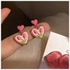 IF ME Retro Vintage Pink Heart Flower Earring for Women Korean Stud Earrings Accessories Jewelry Gifts