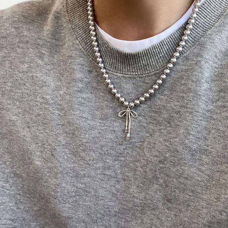Elegante Vintage Choker Schleife Anhänger Choker Halskette für Damen Graue Perlen Halsschmuck Hochzeit Y2K Schmuck Geschenke