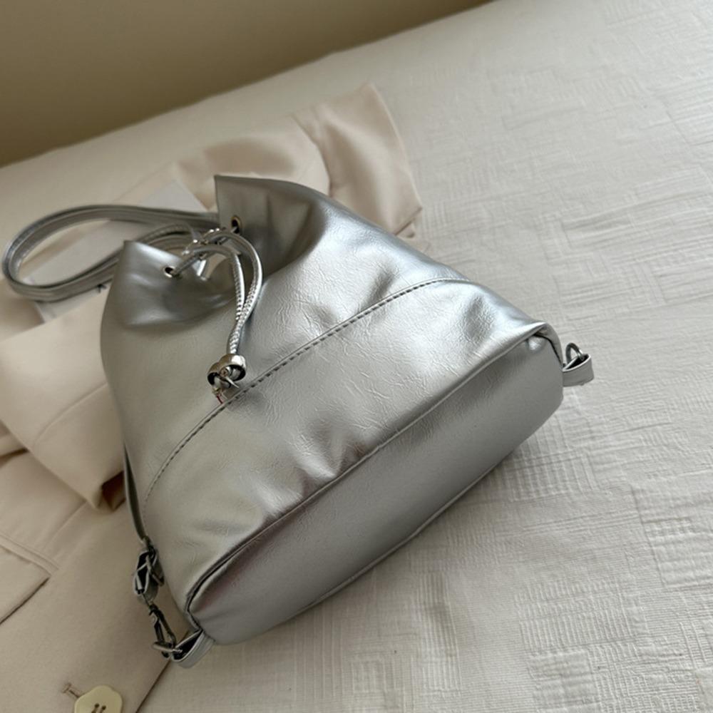 Large Capacity Drawstring Bucket Bag Preppy Style Shoulder Bag PU Bowknot Backpack  Shopping