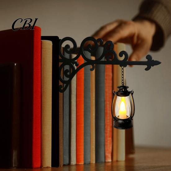 Bookshelf Decor for Bedroom Library Lantern Mini Lamp, Vintage Hanging Light with Warm Glow, Decorative Book Supports Shelves Home Study And