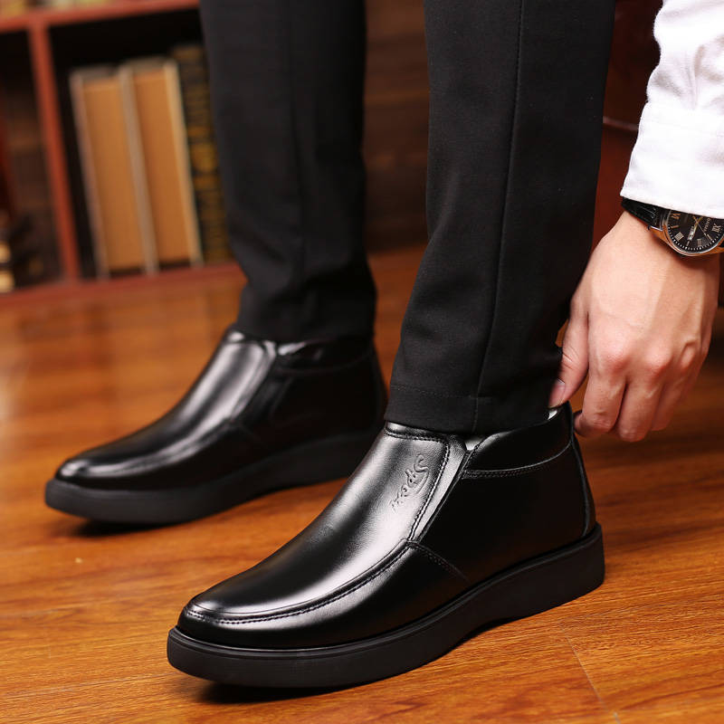 Men's Cotton Shoes Velvet Cotton Leather Shoes Leather Non-slip Dad Shoes Thickened Middle-aged and Elderly Wool Winter Shoes Warm Elderly Shoes