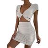 2026 Women's Sexy V-neck Cut-out Hip-hugging Summer Dress - European and American Style Short Sleeve.