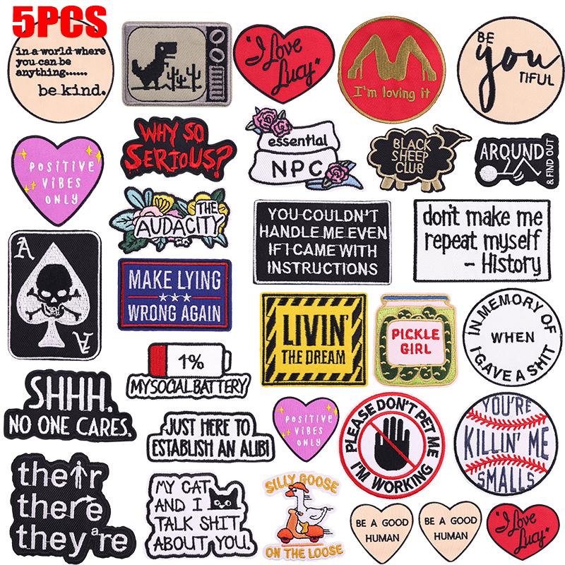 5pcs /Lots Letter Slogan Patch Letter Embroidered Patches Jackets Hats Sew Badges Patch Iron On Patches For Backpack Diy Stickers