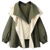 Armee-Grüner Mittellanger Trenchcoat mit Gürtel für Damen - Frühjahrs-/Herbst-Pendler-Oberbekleidung mit Colorblocking