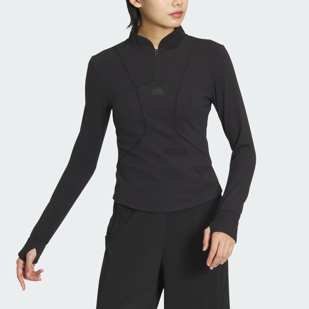 adidas Solid Color Sports Casual Long Sleeve T-Shirt Women Tops Black IY0699