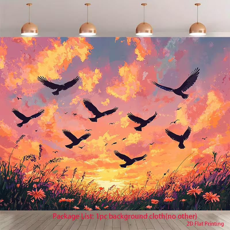 2D Whimsical Meadow Backdrop for Nature, Artistic or Sunset-themed Use 47.2x31.5inch/120*80cm