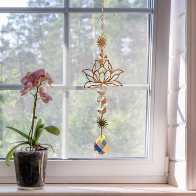 Lotus Sonnenfänger Prisma Hängende Dekoration Regenbogenmacher Fenster Sonnenfänger mit Wassertropfenanhänger für Balkon Schlafzimmer