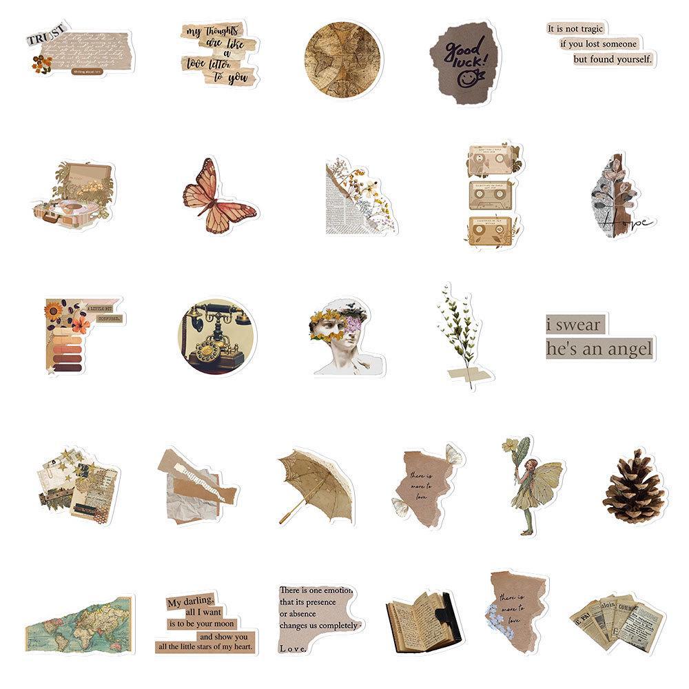 52 Retro Waterproof Stickers for Notebooks, Phone Cases, Water Bottles, Computers, and iPads - Perfect for DIY Decoration