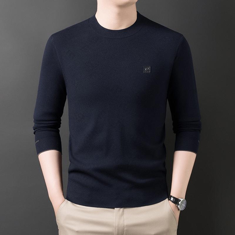2025 Men's Fashion High-End Jacquard Knit Sweater – Skin-Friendly & Warm Autumn/Winter Base Shirt