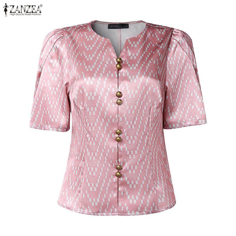 ZANZEA Lässige Sommerbluse mit V-Ausschnitt und kurzen Ärmeln für Damen