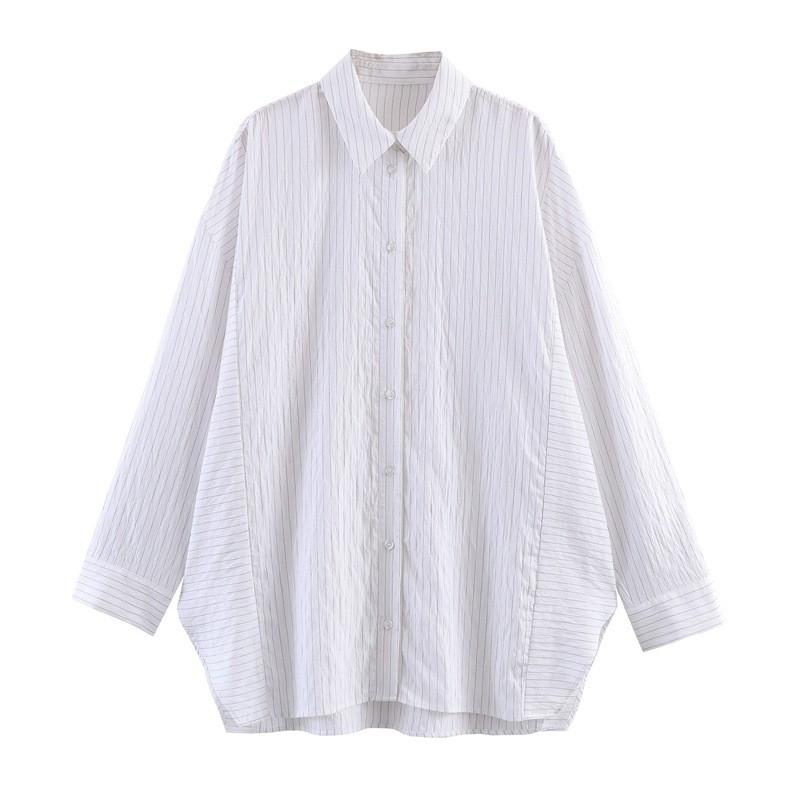 2026 Womens Loose Fit Casual Shirt Solid Striped Long Sleeve Button-Down Korean Style Comfort Top