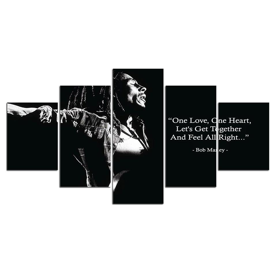 

No Framed Canvas 5Pcs Bob Marley Black White Quote Posters Wall Art Pictures Decoration Home Decor for Living Room Paintings 20x35 20x45 20x55cm