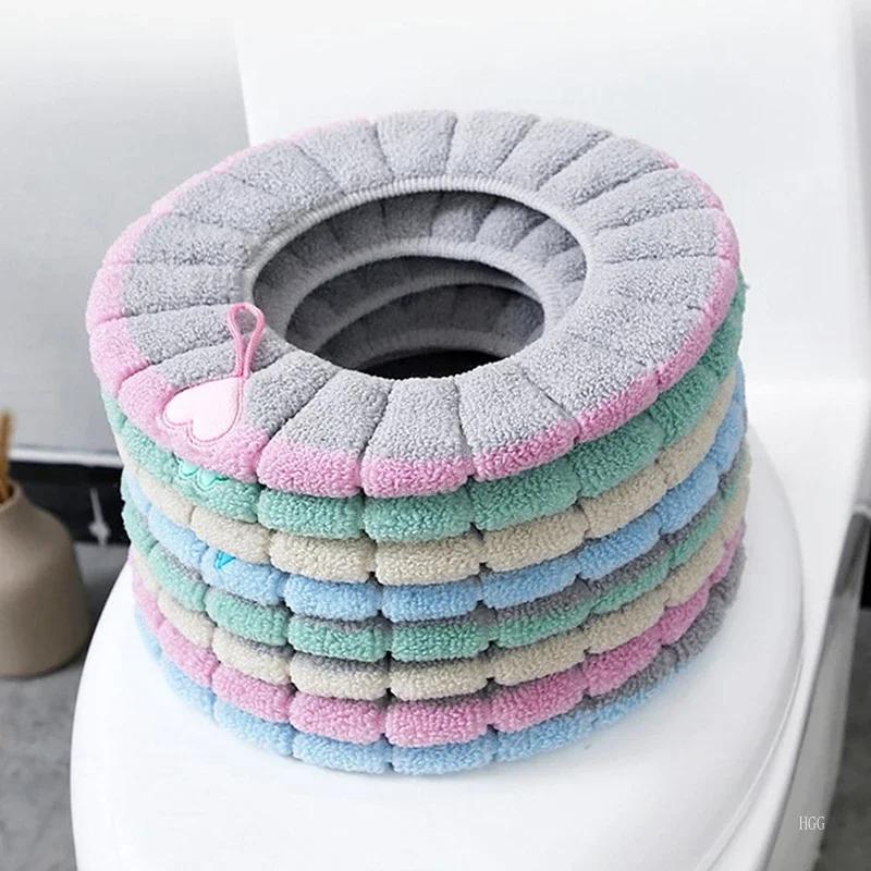 Winter Universal Toilet Seat Cover Winter Warm Soft WC Mat Bathroom Washable Removable Cushions with Flip Lid Handle Household