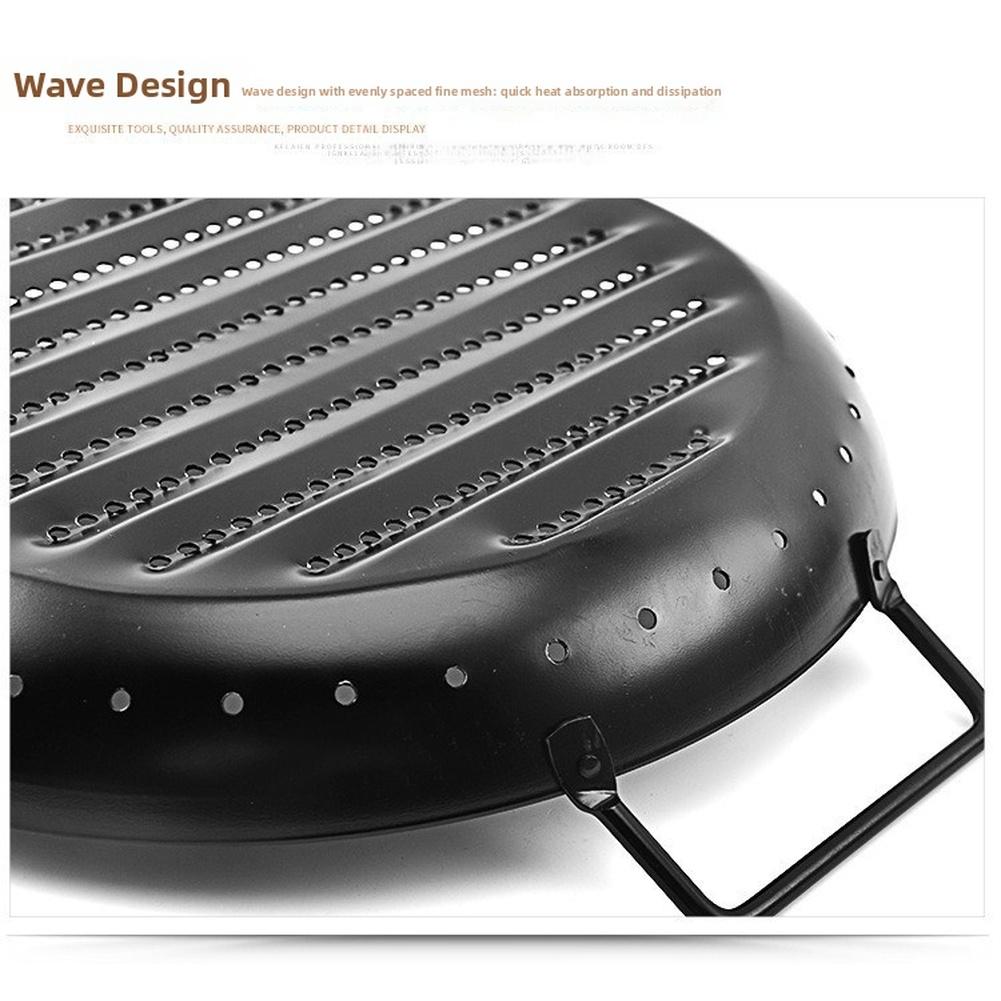 Round Wave Grill Tray for Outdoor Picnic Camping Non BBQ Cooking Basket Portable Carbon Steel Barbecue Grill Pan 37.1x30x4cm