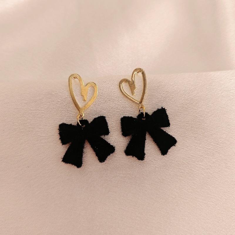 

Красные серьги-бантики с флокированием, серьги-пусеты Любовь , милые серьги для женщин