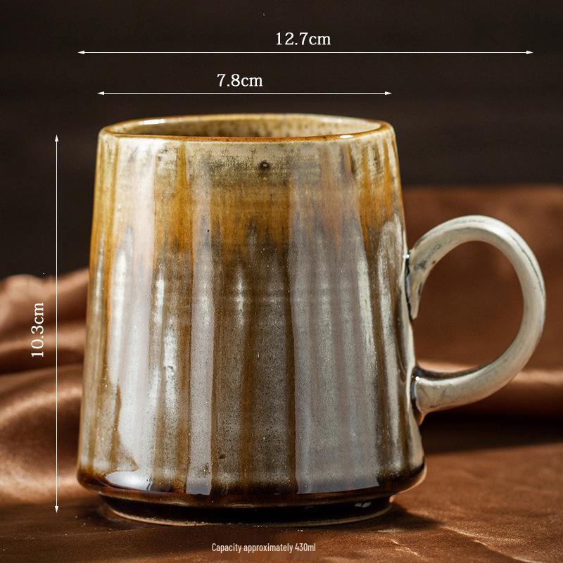 Retro Ceramic Coffee Mug - Large Capacity Coarse Pottery Water and Beer Cup, Light Luxury Design for Home or Office Use