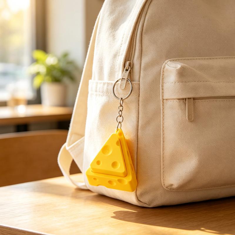 3D Printed Cheese Clicker Keychain Simulation Triangle Cheese Press Fidget Toy Stress Relief Bag Charm Office Desk Decor Gifts