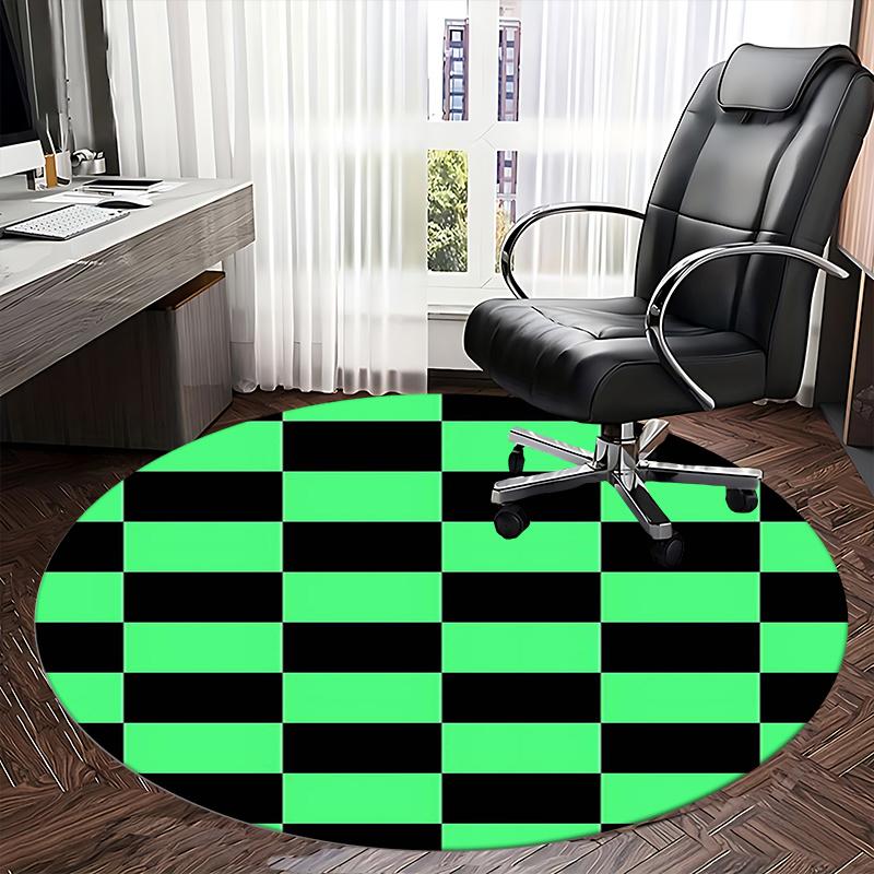 Checkerboard Pattern,Green Black Squares Chair Mat Round Rug Office Carpet, Machine Washable, Non Slip, Suitable for Living Rooms, Bedrooms