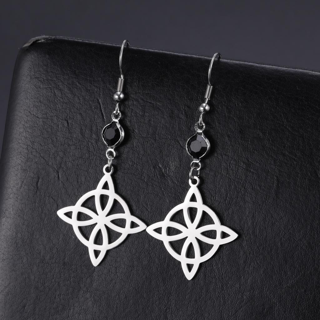 Witch Knot Moon Earrings Stainless Steel Black Birthstone Drop Earrings for Women Celtics Knot Lucky Irish Amulet Wiccan Jewelry